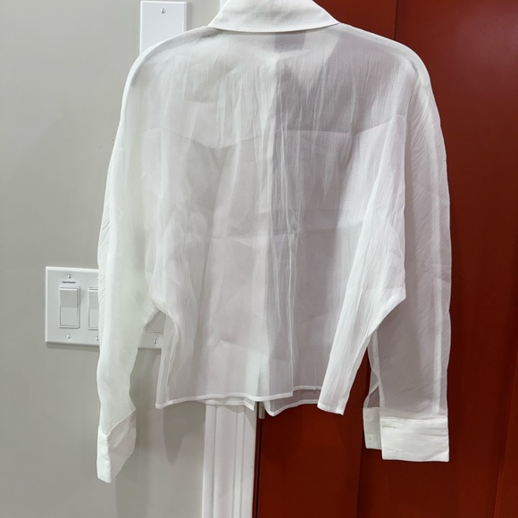 Elegant sheer White Button Down Women's Shirt - Picture 6 of 10